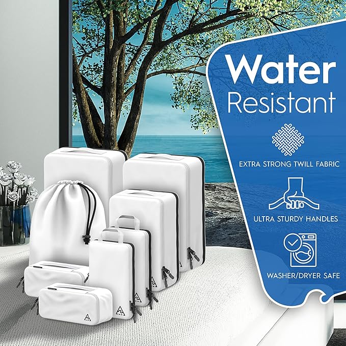 8-Piece Deluxe Compression Packing Cubes Travel - Maximize Space In Luggage With Double Capacity Design, Luxury Compressible Packing Cubes For Travel, Large, Small, & Medium Set