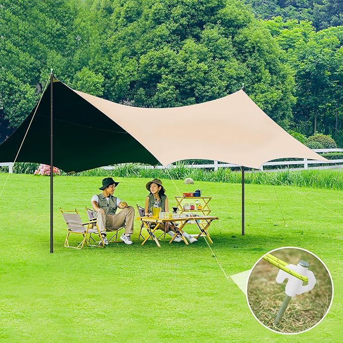 KOMCLUB Tarp Poles Telescoping Tent Poles Replacement Canopy Adjustable Aluminum Rods Camping Accessories Heavy Duty Pole Thicker Lightweight for Hiking Awning Backpacking+Tent Stakes+Reflective Ropes