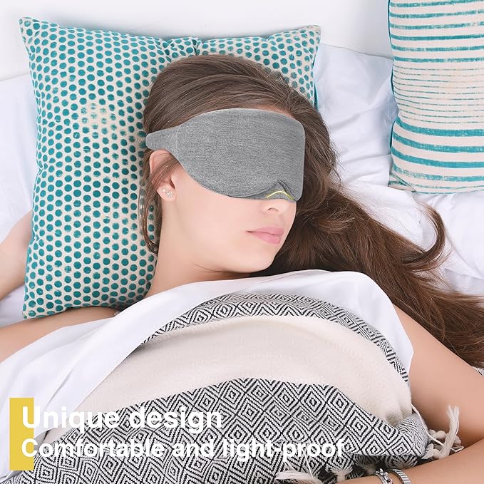 FRESHME Cotton Sleep Eye Mask - Travel Eye Mask for Sleeping Airplane Blackout Eye Covers for Long Flight Essentials Accessories, Comfortable Sleep Night Masks for Men Women Side Sleeper