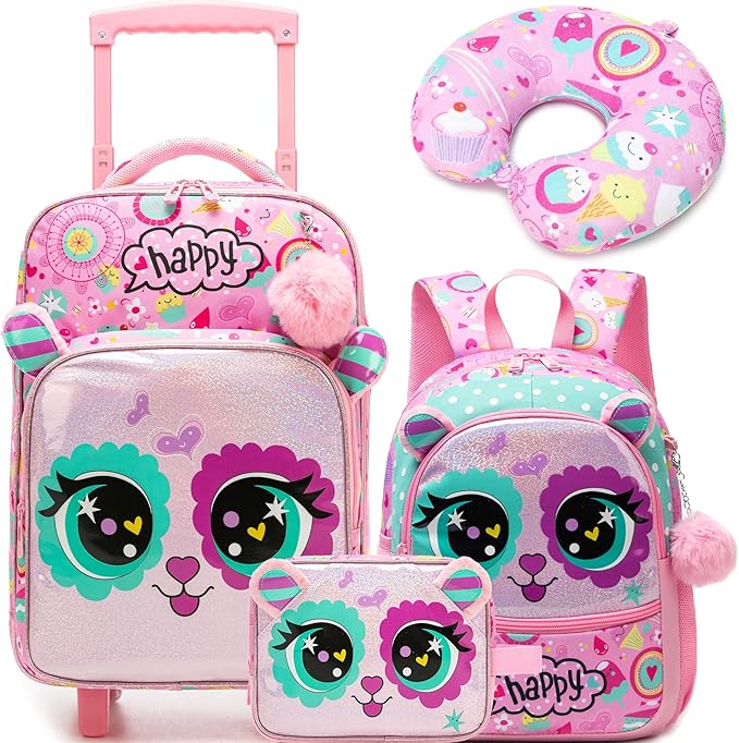 Kids Carry On Luggage with Wheels Softside Kids Suitcase for Girls Airline Approved & Girls Multi-function Carry Bag 4pcs Set