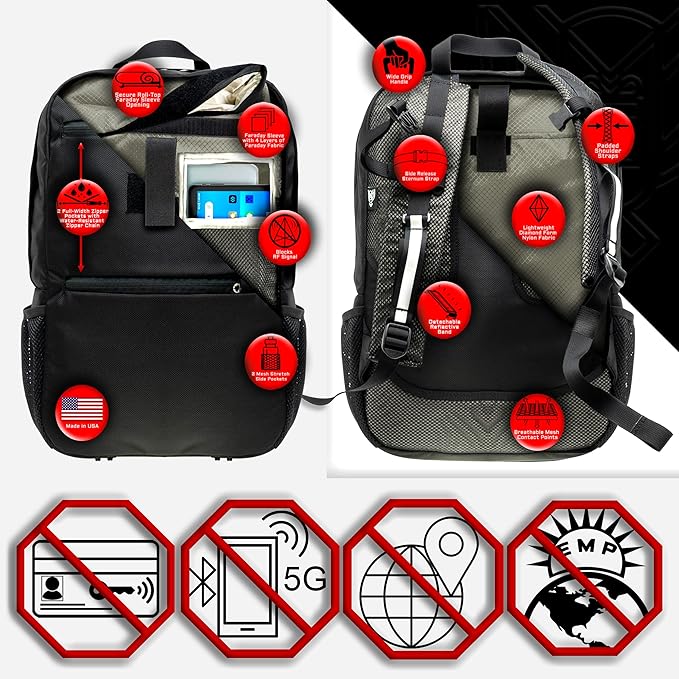Xtreme Sight Line ~ Xecutive Transport Faraday Backpack for Laptops, Tablets, and Other Mid-Size Electronics ~ Tracking/Hacking Defense ~ Stone