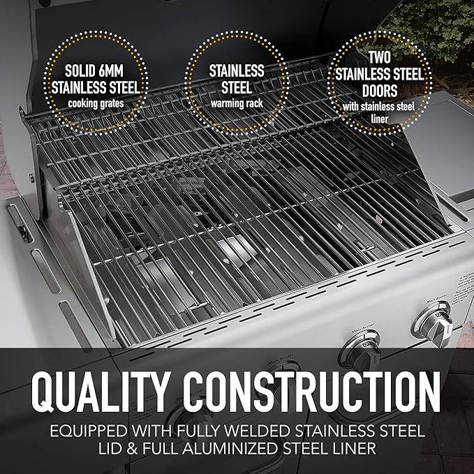 Kenmore 4-Burner BBQ Gas Grill with Searing Side Burner, Stainless Steel Propane Grill, 52,000 BTUs, Cabinet Style, Includes Warming Rack, Electronic Ignition & Stainless Steel Cooking Grates