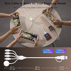 5-in-2 Multi Charging Cable for Apple Watch Charger: USB A/C Input, Lightning/Type C/Micro/Mini B/Wireless Output, for iPhone 15-13, iWatch 1-9, Galaxy S23-22, 4FT- Fast Charge- White