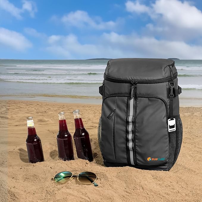 SUN CUBE Cooler Backpack 33 Can, Leakproof Insulated Backpack Cooler for Men Women, Camping Cooler Backpack for Beach Travel Hiking, Waterproof Lunch Backpack, Grey