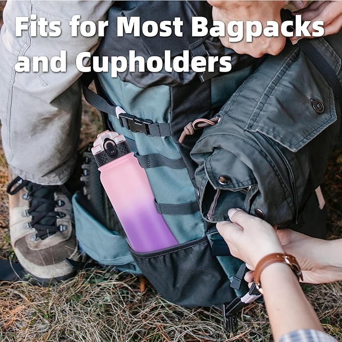 OLDLEY Insulated Water Bottle 20oz Water Bottles with Straw, Stainless Steel Water Bottle with 3 Lids, Double Wall Vacuum Bottles for Adult Kids, Sports Bottles for School Travel, Ombre Pink-Purple