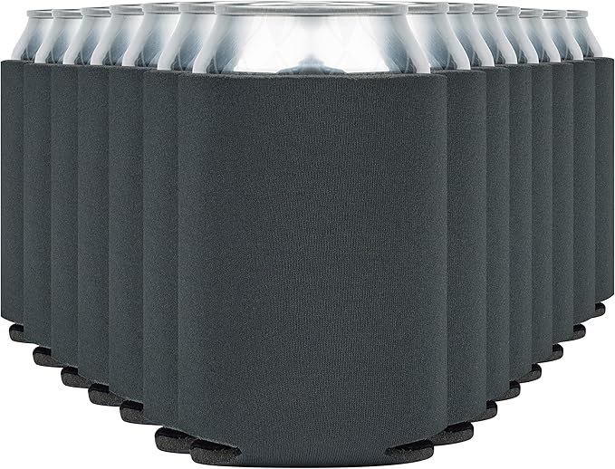 Blank Beer Can Cooler Sleeves (110-Pack) Soft Insulated Beer Can Coolies - HTV Friendly Blank Koolies in Bulk for Beer Cans & Bottles - Coolie Blanks for Vinyl Projects & Wedding Favors (Charcoal)