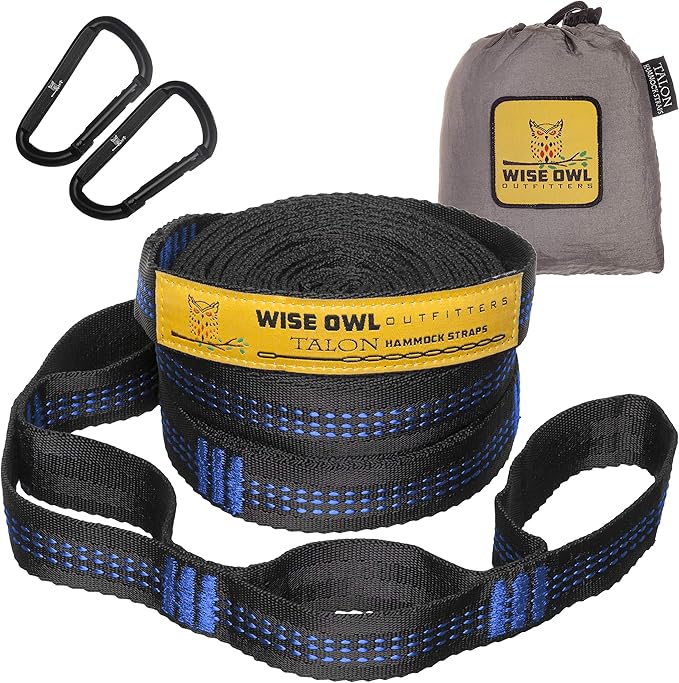 Wise Owl Outfitters Hammock Straps for Trees – 10ft Heavy-Duty Tree Hanging Kit with Carabiners, 38 Loops & Hooks – Essential Hammock Accessories for Camping