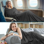 PAVILIA Travel Blanket Airplane Compact with Bag, Soft Packable Plane Blanket Kids Adults, Portable Camping Flight Essentials, Travelers Gifts Accessories, Luggage Backpack Strap, 65x40 Black
