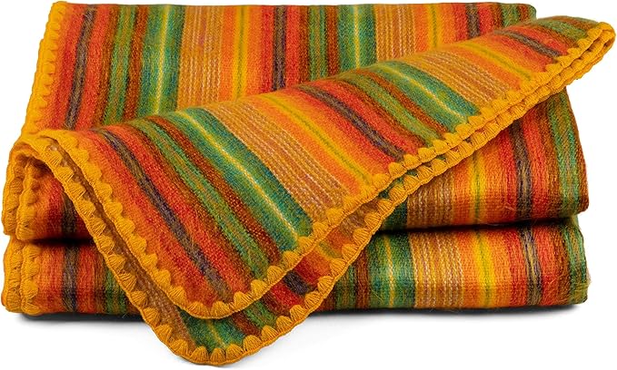 QISU Alpaca Wool Blanket Throw | Large, Beautiful, Warm, Variegated | 85 x 65 inches | Ultra-Soft, Hypoallergenic and Breathable | Non-Itchy or Scratchy Fabric (Yellow Variegated)