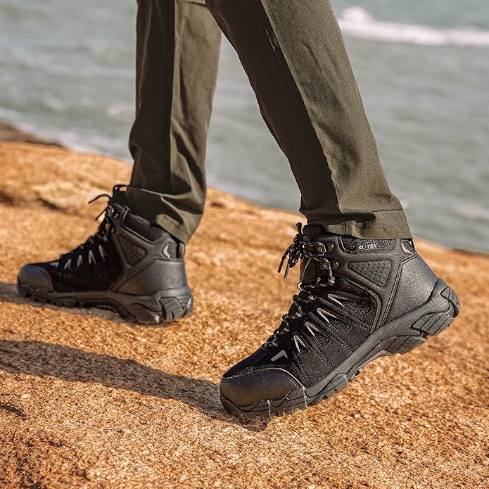 SHULOOK Men's Waterproof Hiking Boots Non-Slip Lightweight Mid Top Ankle Boot Breathable Hiker Trekking Shoes