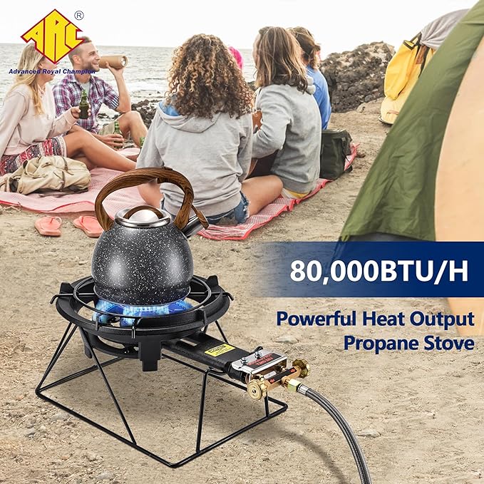 ARC Outdoor Propane Burner Stove, 13" Single Propane Wok Burner, Cast Iron Portable Wok Burner With Sturdy Stand, Bilateral Control Rings and 0-20 PSI Adjustable regulator, Stainless Steel Hose