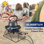 ARC Outdoor Propane Burner Stove, 13" Single Propane Wok Burner, Cast Iron Portable Wok Burner With Sturdy Stand, Bilateral Control Rings and 0-20 PSI Adjustable regulator, Stainless Steel Hose