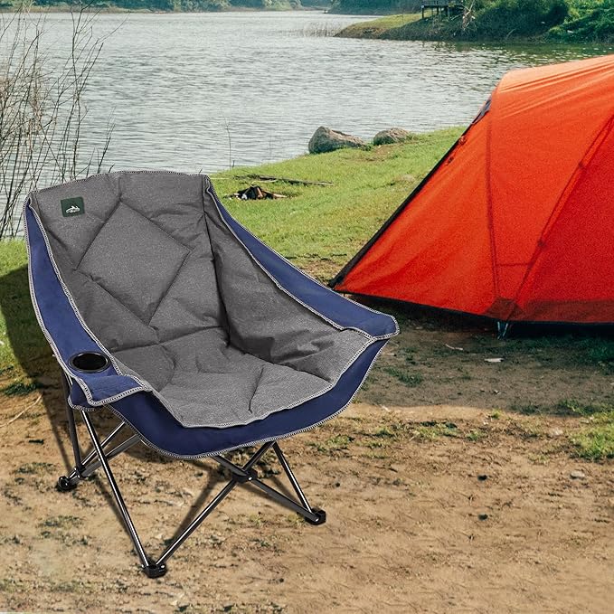 Northroad Oversized Foldable Camping Chair, Outdoor Padded Lawn Chair w/Cup Holder,Carry Bag for Beach, Hiking, and Picnics,Heavy-Duty 300-lbs Capacity, Blue
