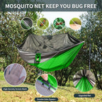 Camping Hammock with Net,Portable Lightweight Double Hammocks with Tree Straps and Solid D-Shape Carabiners,Parachute Nylon Hammock for Backpacking Beach Backyard Patio Hiking Green&Grey