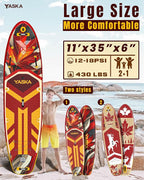 YASKA Inflatable Stand Up Paddle Board - 11ft Extra Wide Paddleboard with Premium SUP Board Accessories,Camera Mount,Non-Slip EVA Deck,5 Handles,Youth/Adult