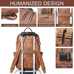 Travel Backpack for Women, Fits 17.0" Notebook, Stylish Lay-Flat Carry-on Vegan Leather Backpack with Luggage Strap for Travel and Daily Use