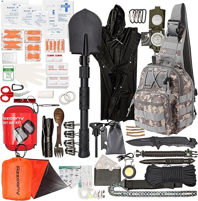 Emergency Survival Kit with First Aid Gears and Supplies - EDC Go Bugout Bag - Get Home Backpack for Camping Outdoor - Tactical Military Molle Pouch Grade - Gift for Man Woman