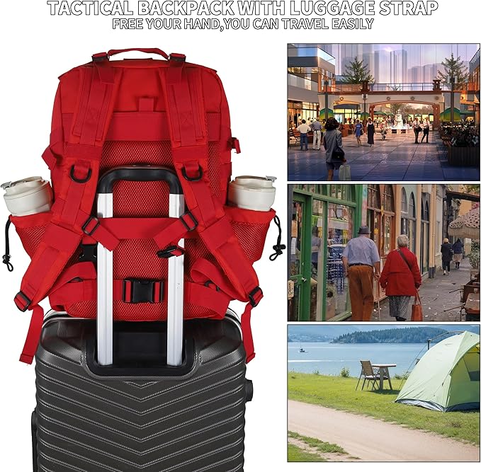 Sparklekle Military Tactical Backpack 45L 3 Day Assault Pack Waterproof Molle Hiking Rucksack for Men&Women (Red)