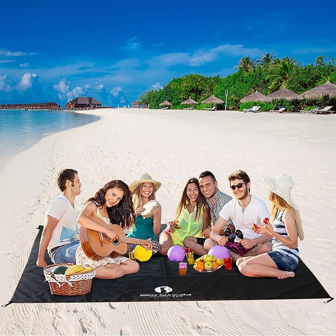 Red Suricata Sand Free Beach Mat – Large Sandproof Beach Blanket, Sandless, Waterproof – Fits and Matches Beach Canopy - Oversized Sand Proof Beach Mats for Outdoor, Picnic, Camping (Medium, Black)