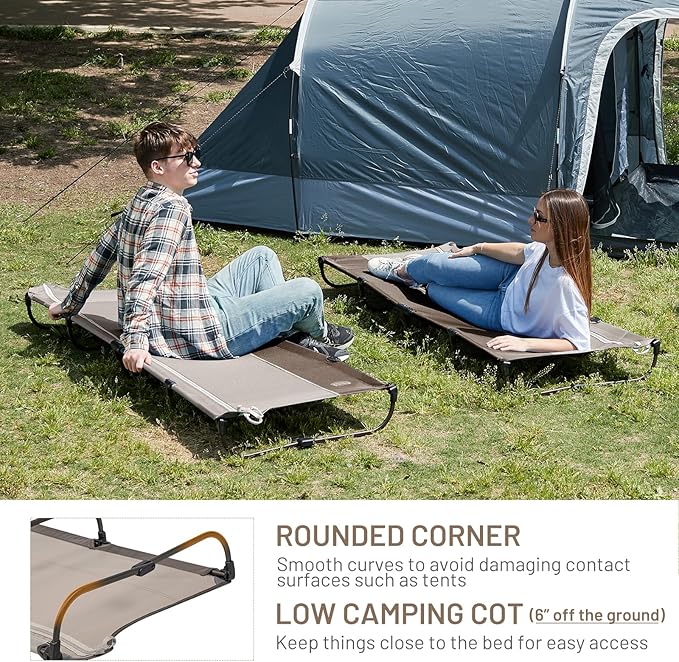 TIMBER RIDGE Lightweight Aluminum Camping Cot, 20-Second Quick Set-Up Folding Cot with Zipper Closure, Portable Carry Bag Included for Camping, Travel and Outdoors, Support up to 225lbs, Tan 2pcs