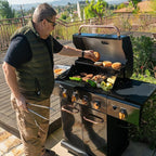 Kenmore 4-Burner BBQ Gas Grill with Searing Side Burner, Propane Grill, 52,000 BTUs, Warming Rack, Electronic Ignition & Cast Iron Cooking Grates, Black/Copper + Bonus Cover