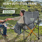 TIMBER RIDGE Oversized Folding Camping Chair with Lumbar Support Adjustable High Back Heavy Duty for Adults Support up to 500lbs with Cup Holder, Cooler Bag, Side Pocket, Grey