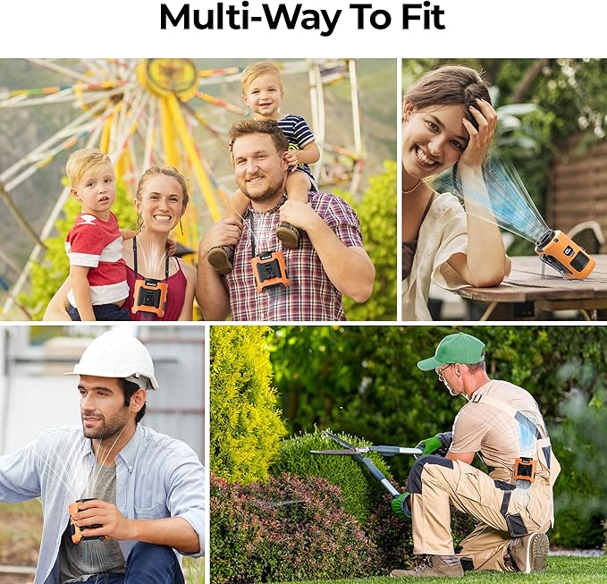 AMACOOL Portable Waist Fan Clip On, MAX 40H Work Time, 10000mAh Rechargeable Wearable Shirt Fan with Light, 16000RPM Powerful 5 Speed Belt Fans Personal Cooling Fans for Outdoor Jobsite Camping Travel