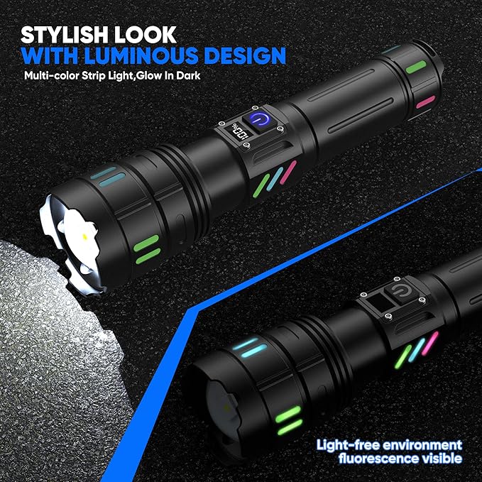 Rechargeable Flashlights High Lumens 10000 Long Distance, Single Click 3 Modes, Super Bright LED Flashlight USB C Long Lasting 15H, Powerful Strong Flash Light for Security Hiking Camping