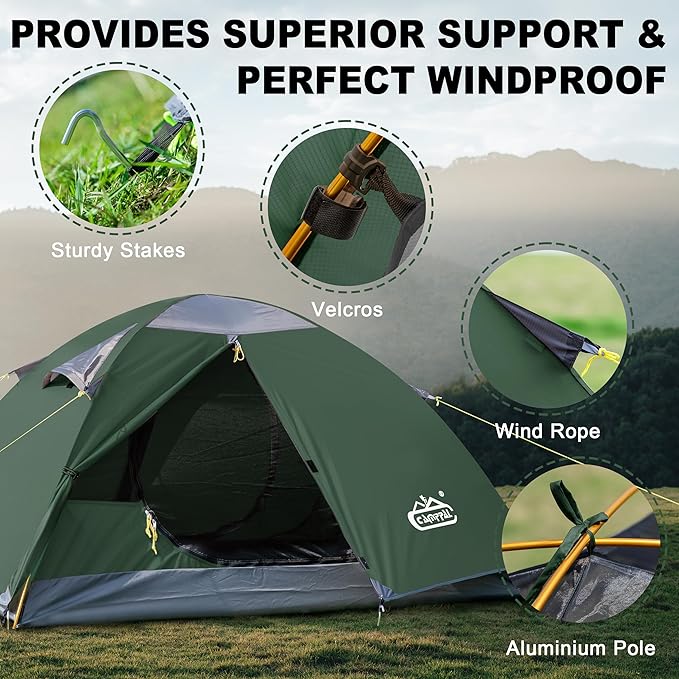 2 Person Backpacking Tent, Waterproof Windproof Two Person Tent, Lightweight Easy Setup 2 Man Tent for Camping Hiking Cycling