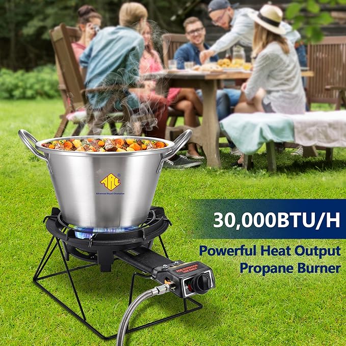 ARC Outdoor Propane Burner Stove, 13" Single Cast Iron Portable With Sturdy Stand, Adjustable Regulator, Stainless Steel Hose - Perfect for Outdoor Wok