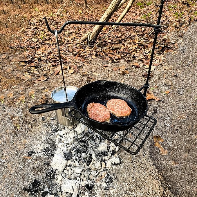 BATTLBOX Bushcraft Grill Set, Steel Campfire Cooking Grate Swivel Grill For Outdoor BBQ Open Fire, Packable Campfire Cook Set, Heavy Duty Open Fire Swivel Camping Cooktop, Canvas Bag