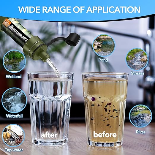 Straw Water Filter - Portable Water Purifier, Water Filtration System, Straw Water Purification System - Outdoor Emergency and Survival Gear for Hiking, Camping Accessories and Travel