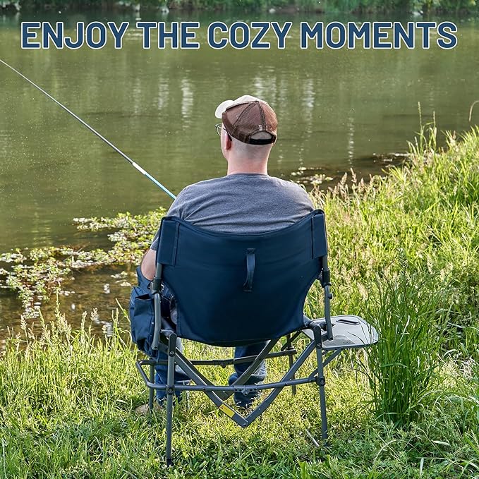 TIMBER RIDGE Aluminum Camping Directors Chair with Side Table Pocket, Portable Folding Chair, Heavy Duty Lawn Chair for Fishing Trip Picnic Concert Outdoor 400lbs, Navy