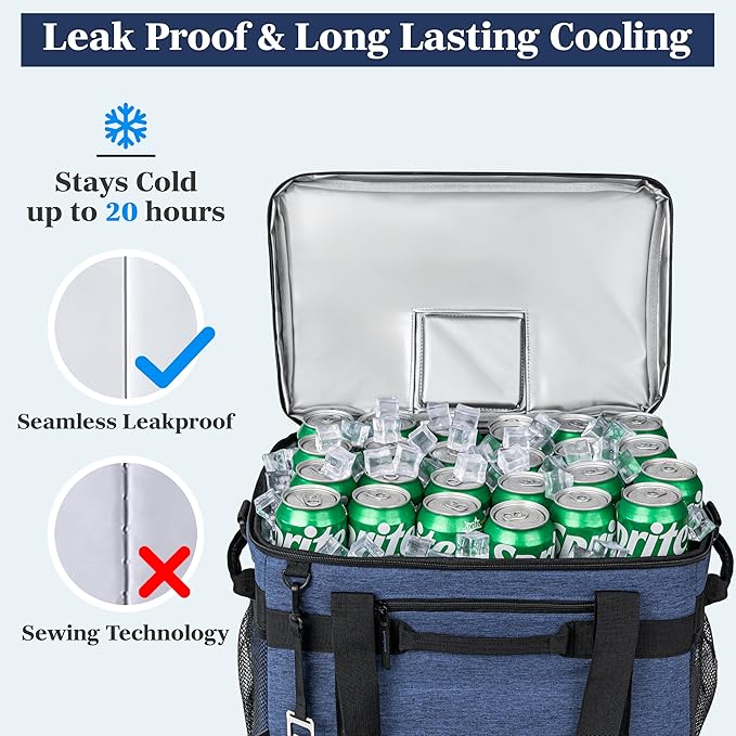 OPUX Cooler Bag, 60 Cans Insulated Soft Collapsible Portable Cooler, Soft Sided Leakproof Cooler for Beach Camping with Shoulder Strap, Ice Chest for Travel Road Trip Picnic, Navy Blue