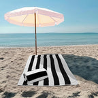 COTTON CRAFT Oversized XXL Beach Towel - 2 Pack 35x84 - The Big Kahuna 7 Foot Extra Large Beach Blanket Towel - Big & Tall - Huge 100% Cotton Velour Soft Luxury Pool Bath Towel - Cabana Stripe Black