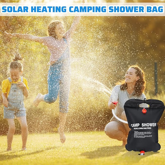 VIHOSE 6 Pcs Solar Shower Bags 5 Gallons/ 20 l Solar Heating Camping Shower Bags with Removable Hose for Camping Beach Swimming Outdoor Traveling Hiking Climbing(Black)