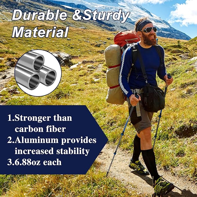 Hiking Poles, Ultra-Light Telescopic Trekking Poles,Portable Walking Sticks with Adjustable Height for Men and Women