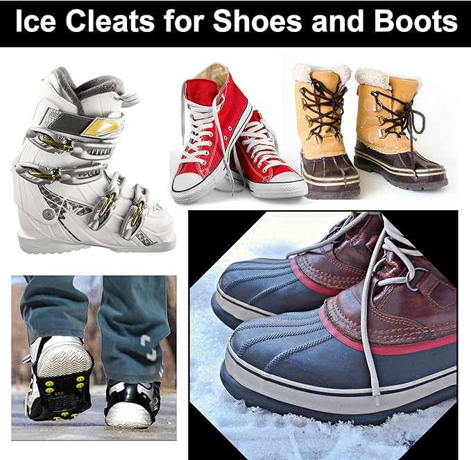 Ice Snow Traction Cleats - Lightweight Crampon Cleats for Walking on Snow & Ice - Anti Slip Grippers Fasten Quickly & Easily Over Footwear - Protable Grips for Shoes and Boots