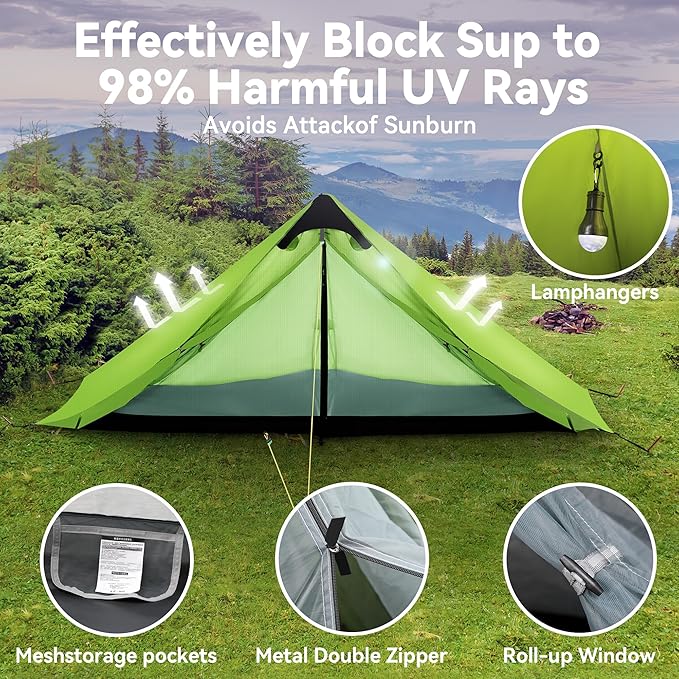 Ultralight Tent 3-Season Backpacking Tent 1 Person/2 Person Camping Tent, Outdoor Lightweight LanShan Camping Tent Shelter, Perfect for Camping, Trekking, Climbing, Hiking