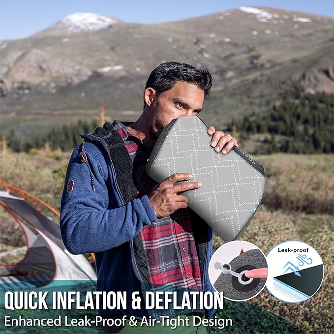 TREKOLOGY Premium Inflatable Camping Pillow with Removable Foam-Padded Case – Noise-Reducing, Ergonomic Design for Outdoor, Backpacking, and Air Travel ALUFT Pro