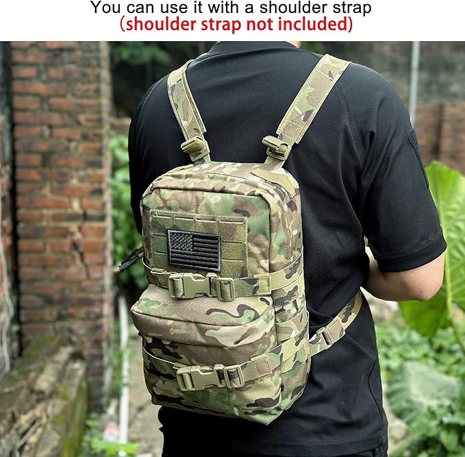 Tactical Mini Molle Hydration Pack,Molle Hydration Carrier with US Flag Water Resistant,Hydropack for Tactical Vest Backpack