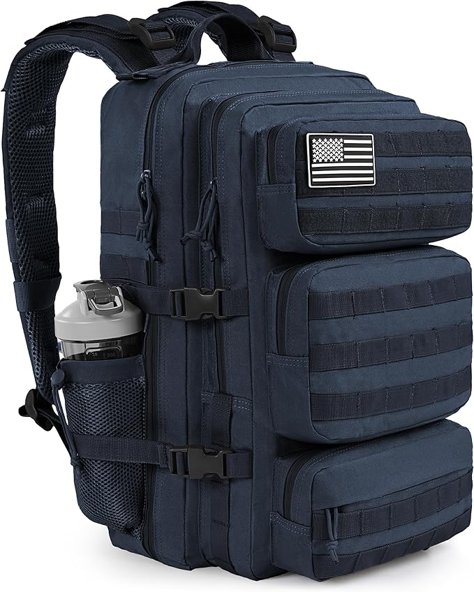 Military Tactical Backpack 25L Day Backpack for Men Molle Army 3 Days Assault Pack Bug Out Bag Water Resistant and Heavy Duty Hiking Treeking Rucksack - Dark Blue
