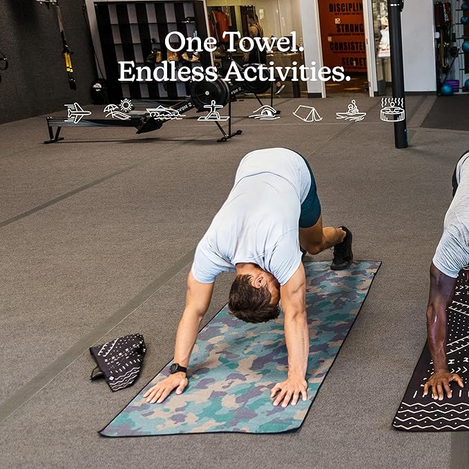 Nomadix Original Towel - Perfect for Beach, Pool, Travel, Camping, Yoga - Made with Recycled Materials - Super Absorbent - Sand Resistant - Camo Green - 72.5" x 30"