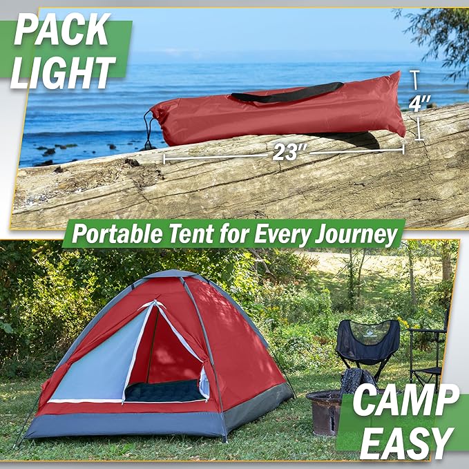 2 Person Camping Tent with Rain Fly and Carrying Bag – Lightweight Outdoor Pop Up Tents for Camping Essentials, Music Festivals, Backpacking, Hiking, or Beach Shelter by Wakeman Outdoors
