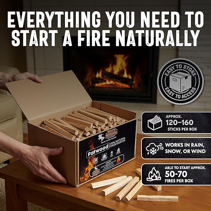 10lb Fatwood Fire Starter Sticks | 100% Natural Fire Starters for Campfires, Firepit, Fireplaces, BBQ, Wood Stoves | Easy Ignition w/Just 2 Sticks | Camping Essentials by Billy Buckskin (10lb Box)