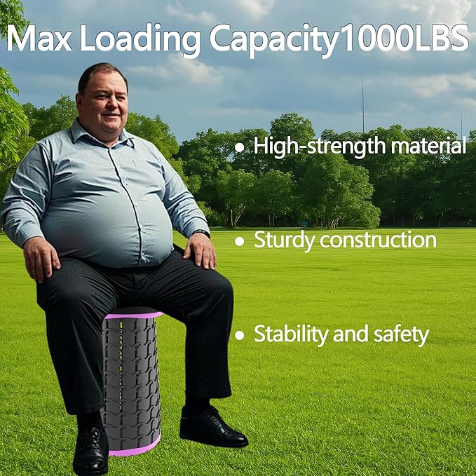 ALEVMOOM 2025 Upgraded XXL Collapsible Stool with Cushion 19.7",1000lbs Max Weight,Wider & Taller Pop Up Seat, Heavy Duty Portable Retractable Folding Chair or Travel Foot Rest for Camping & Outdoors