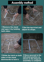 CAMPINGMOON Collapsable Cooking Stand Trivat Stainless Steel for Campfire Open Fire Camping Outdoor MT-3-ST