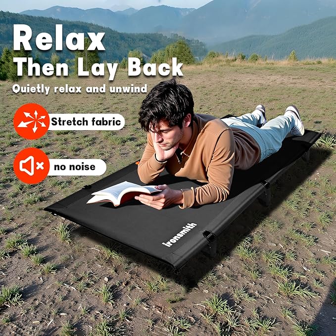 Camping Cot, Portable Camping Bed for Adults Children,Ironsmith Foldable Sleeping cots for Hiking,Camping,Travel,Support 330LB,Foldable Bed for Office nap (Black)