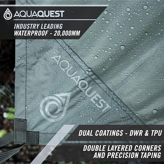 AquaQuest Defender Tarp – Heavy-Duty Waterproof (20,000 mm) Seam-Taped Rain Fly for Camping, Bushcraft & Survival