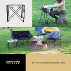 ARROWHEAD OUTDOOR 26” (66cm) Portable Camping Folding Table, 2 Cup Holders, Square, Carrying Case, Steel Frame, High-Grade 600D Canvas
